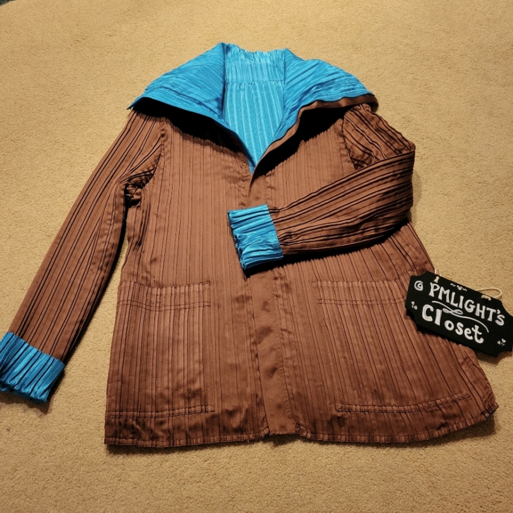 Julia Lane XL Jacket Reversible Brown Teal Pleated